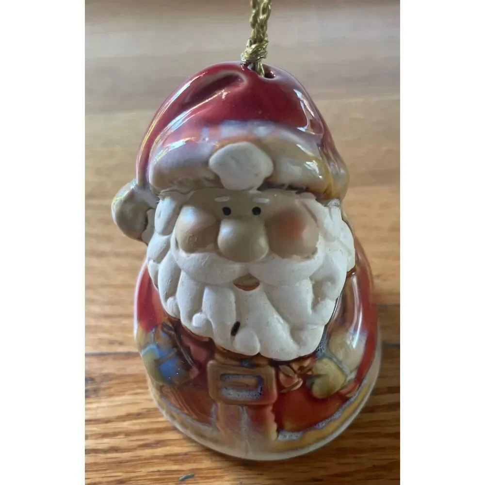 Vintage Ceramic Santa Claus Bell Ornament Boot Clapper Christmas Decor
